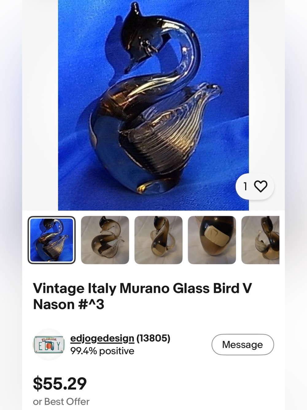 Murano Glass Swan by V. Mason & Co. Venice, Italy. 1960s. Blues & Greens - Picture 10 of 13